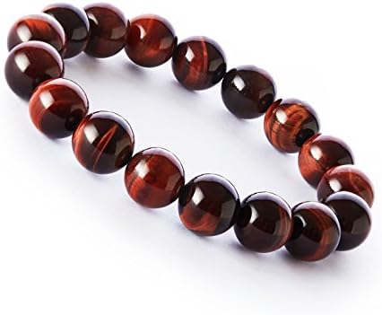 Tigerstar Handmade Gemstone Beaded Stretch Tiger Eye Bracelet, Precious 12mm Round Beads Bracelet Yoga Energy Healing Stone Wrist Bracelet for Men and Women(Red)