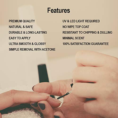 Base Coat No Wipe Top Coat Set for UV LED Gel Nail Polish, Shine Finish and Long Lasting, Soak Off UV LED Gel, 12ml Each Bottle