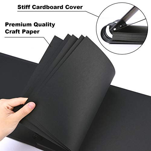 Scrapbook Album 8x11 inch, Morfone Photo Album Scrapbook 80 Black Pages Wedding Guest Book Anniversary DIY Memory Book (Photo Corners Included)