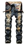 Men's Distressed Destructed Slim Fit Jeans A928 Blue 34