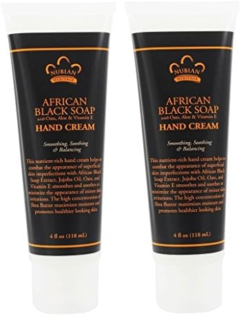 Nubian African Black Soap Hand Cream (Pack of 2) With Oats, Aloe Vera and Vitamin E, 4 fl. oz. Each
