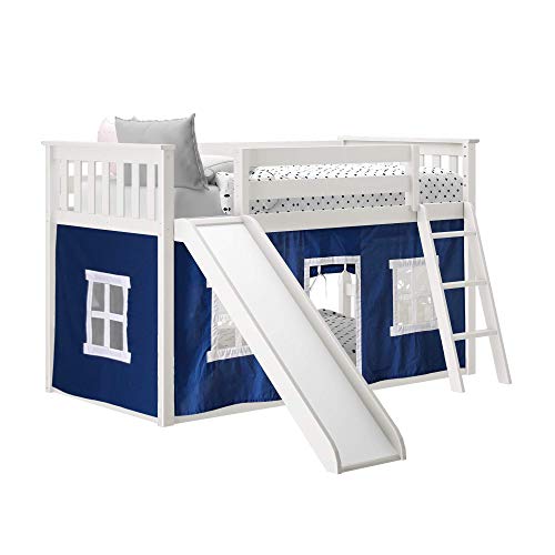 Max & Lily Low Bunk Bed, TwinOverTwin Bed Frame For Kids With Slide