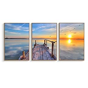 Framed for Living Room Bedroom Beautiful Sunset for x3 Panels