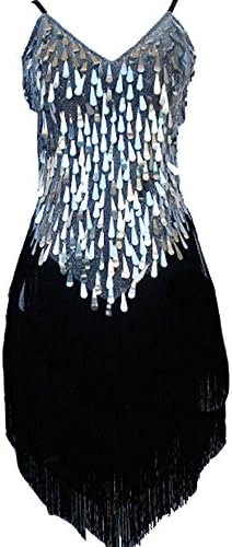 Astage Women`s Sequins Gowns Ballroom Salsa Samba Rumba Tango Latin Dance Dress Silver Black