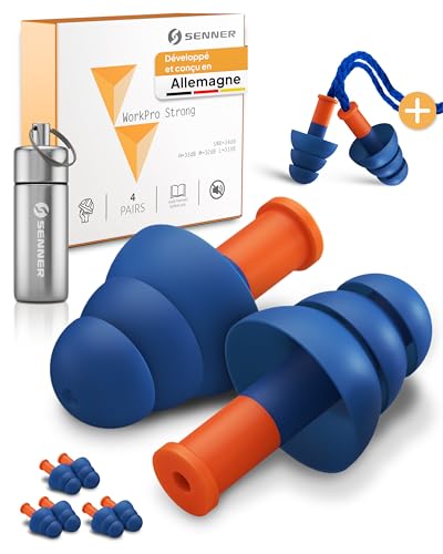 Senner WorkPro Strong | Working Plugs - Ideal for High Noise Sources - Hearing Protection at Work and Home - 3 Extra Pairs + Nylon Cord & Aluminium Housing