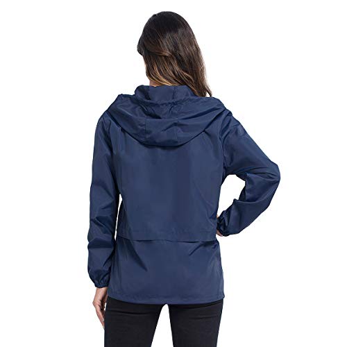 Women Rain Jacket Hooded, Zipper Waterproof Active Outdoor Windbreaker Raincoats Lightweight XXL Navy Blue