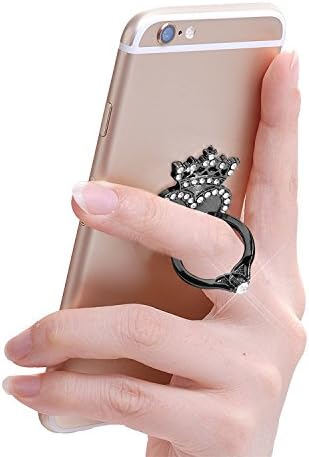Crown Ring Grip 360 Phone Holder Phone Stand for Smartphones and Tablets - Universal use including the iPhone 6S, Samsung Galaxy S5 S6 Edge iPad &amp; All Other Models Black