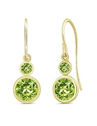 2,04 ct ronda Peridot verde natural 14 K oro amarillo   Pendientes para mujer