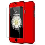 Aulzaju iPhone 6 Plus/6s Plus Full Body Case,iPhone 6 Plus Red Front Back Case with Tempered Screen Protector for iPhone 6s Plus Sleek Shockproof Cover