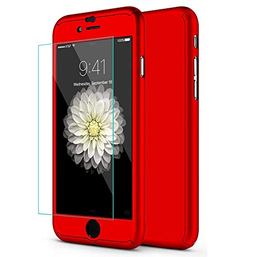 Aulzaju iPhone 6 Plus/6s Plus Full Body Case,iPhone 6 Plus Red Front Back Case with Tempered Screen Protector for iPhone 6s Plus Sleek Shockproof Cover