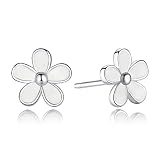 BAMOER Daisy Flower Earrings 925 Sterling Silver Earrings Darling White Daisy Hawaiian Flowers Tiny Stud Earrings for Women
