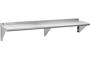 Profeeshaw NSF Stainless Steel Shelf 14” x 72”, 450 lb Commercial Shelves Wall Mounted Metal Shelving with Backsplash and 2 Brackets for Restaurant, Bar, Utility Room, Kitchen and Garage