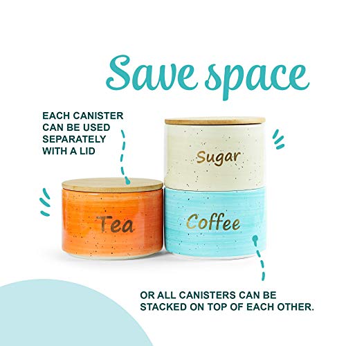 Uno Casa Ceramic Kitchen Canister Set with Airtight Lid - 3 Piece for Coffee Tea Sugar - 28 oz