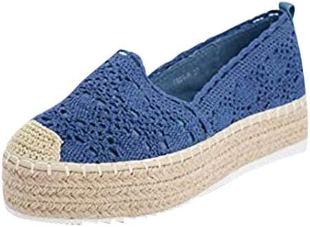 LSCOFFEE Women's Hollow Espadrilles Ladies Platform Casual Shoes Female Solid Color Breathable Sandals Girls Wedge Espadrilles Original Hollow Out Weaving Flat for Women