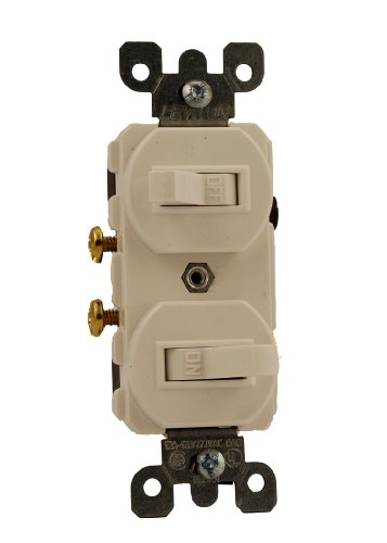 Leviton 5224-2W 15 Amp, 120/277 Volt, Duplex Style Single-Pole / Single-Pole AC Combination Switch, Grounding, White