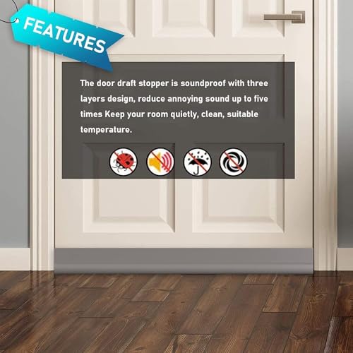 Door Draft Stopper Bottom One Sided Door Draft Blockers，37" Cutable Under Door Draft Blocker Insulator Door Sweep Weather Stripping Soundproof, Fits for Interior／Exterior Doors