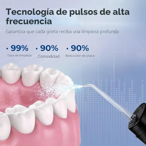 Irrigador Oral Portátil, sem fios para viagens, 3 níveis de pressão, 6 bicos, depósito telescópico de água IPX8, recarregável USB, QR-7112 (preto)