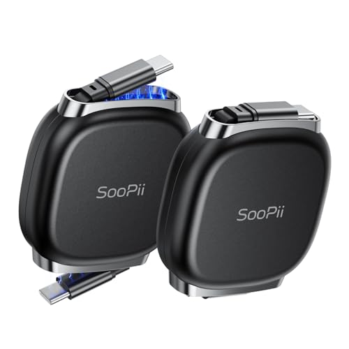 SooPii Retractable USB C to USB C Cable (2Pack 3.3FT), 240W USB C Fast Charging Cord with Mag Snap Storage, 5-Stage Length Preset Type C Cable for iPhone 16/15 Pro Max, Galaxy S25/24