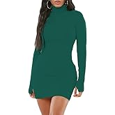 Yajedo Women Long Sleeve Mock Neck Mini Dress 2025 Bodycon Ribbed Slim Fit Pencil Cocktail Club Night Dresses