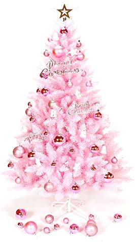 Pink artificial christmas tree set decorations PVC lights sale stand baubles with decoration lantern tree top,1.5m