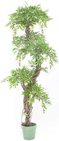 Vert Lifestyle Quality Artificial Cream Flowering Green Japanese Fruticosa Tree, Replica Indoor Outdoor Office Topiary Tree Plant - 165cm Tall