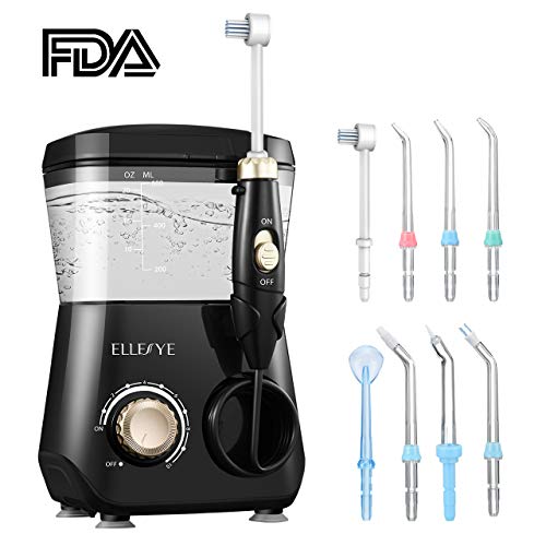 ELLESYE 600ml Water Flosser with 1 Toothbrush Head & 7 Multifunctional Jet Tips for Home & Family, Leak-Proof Quiet Design Dental Oral Irrigator for Teeth Cleaning & Braces Care, Adults & Kids Use
