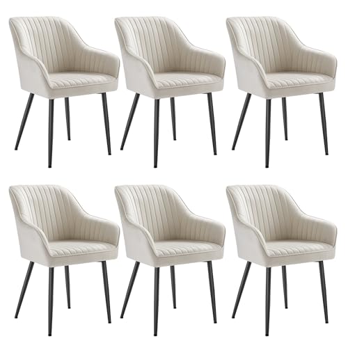 SONGMICS Esszimmerstuhl 6er Set, Küchenstuhl, Sessel, Samt, Polsterstuhl mit Armlehnen, Loungesessel, bis 120 kg belastbar, Metallbeine, für Esszimmer