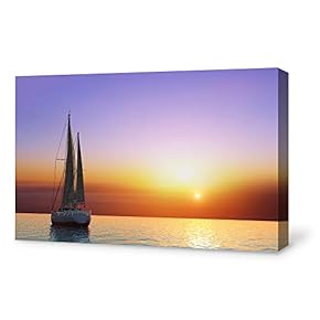 Canvas Wall Art for Living Room,Bedroom Home Artwork Paintings Sailboat Under The Sunset Ready to Hang - 12x18 inches