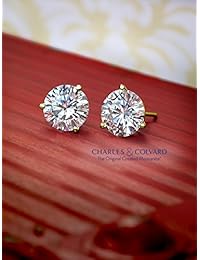 Charles y Colvard 6 mm VG Moissanite Oro Amarillo De 1,50 quilates 14 K TORNILLO Back puestos Ronda Martini Tuerca (1,36 quilates Moissanite, Si2   100% Eye Clean), color blanco