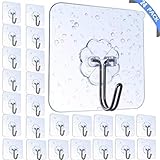 EKKONG Reusable Adhesive Hooks, Transparent Heavy Duty Wall Hooks with No Scratch, Waterproof and Oilproof for Bathroom, Bedroom, Kitchen, Refrigerator Door, Wall and Ceiling (24pack)