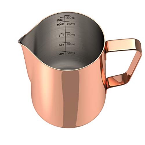bonVIVO Muvo Stainless Steel Milk Jug With Copper Finish, Milk Frother Pitcher 11 Fl Oz, Barista Tools, Milk Frothing Pitcher With Practical Scale, Perfect for Cuban Coffee, Cappuccino Or Latte