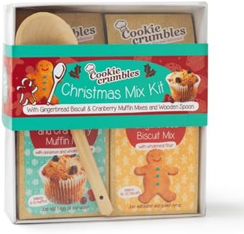 Cookie Crumbles, Christmas Mix Kit, Gift Box Contains Fabulous Gingerbread Biscuit Mix And White Chocolate And Cranberry Muffin Mix With Wooden Spoons, Gift For Children, Parties, And Events, 225g