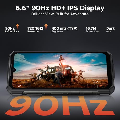 Luzglo Fire 5 Ultra Rugged Smartphone Android 15 Rugged Phone, 13000mAh Large Battery Dual Light 6.6" 90Hz HD+ IPS Display, 32GB RAM+256GB ROM(2TB) 48+8MP AI Camera Triple Card Slot Android Phone