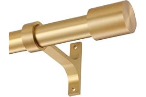 Warm Gold Curtain Rods for Window 72-144", Decorative Single Drapery Rods with Cap Finials, Heavy Duty 1-Inch Window Treatmen