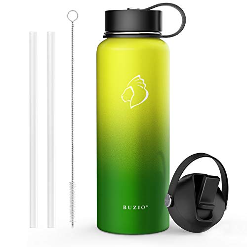 BUZIO Double Wall Stainless Steel Sports Water Bottle, BPA-Free Flex Cap and Straw Lid, 40 Ounces, Neon - Thumbnail 7