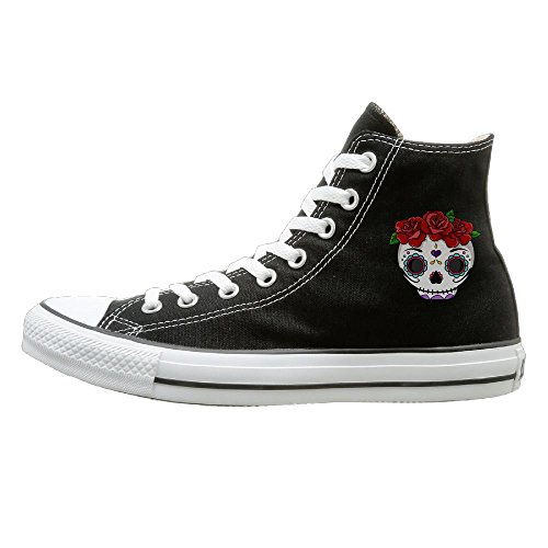 Aiguan Sugar Skull Canvas Shoes High Top Casual Black Sneakers