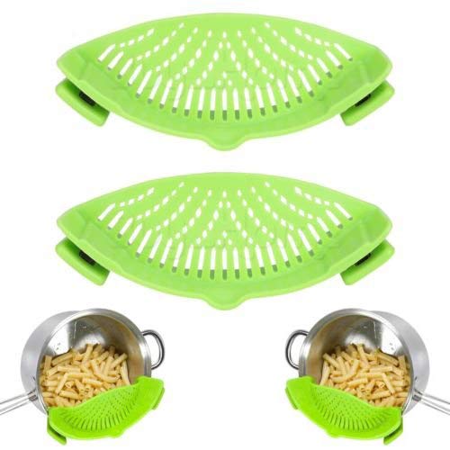 Silicone Snap Strainerï¼ŒAICMEI 2 packs Clip-on kitchen food strainer for spaghetti, pasta, ground beef grease and moreï¼Œ universal most Pots, Pans & Bowlsï¼ˆGREEN,REDï¼‰