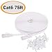Cat 6 Ethernet Cable 75 ft Flat with Clips, Durable Long Internet Network LAN Patch Cords, Solid Cat6 High Speed Computer wire with RJ45 Connectors for Router, Modem, PS, Faster Than CAT5E/Cat5, White primary