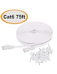 jadaol Cable 75 ft plana con clips de cable Ethernet CAT6, RJ45 Snagless Conectores Chapados en oro   75 pies (22 metros), color blanco