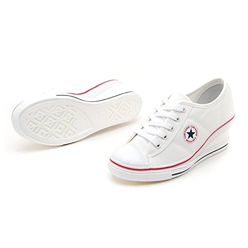 EpicStep Women's White Canvas Shoes High Heels Lace Up Fashion Sneakers