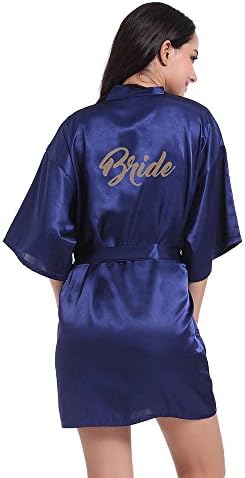 TheRobe Women's Pure Colour Short Kimono Robes With Gold Glitter For Wedding Party