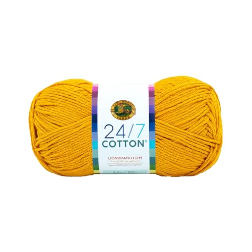 Lion Brand Yarn 24/7 Cotton, Mercerized Lightweight Yarn for Knitting, Crochet, and Crafts, Goldenrod, 1 Pack