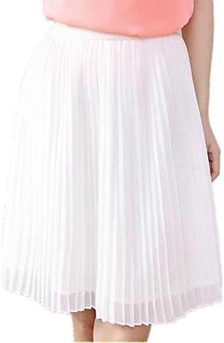Season Show Women's Elastic Waist Chiffon Mini Pleated Skirt White S