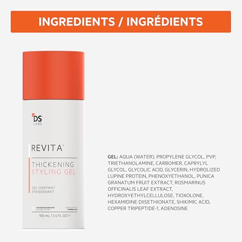 DS Labs For Men & Women Revita Hair Styling Gel for All Hair Types - Medium Hold, Volumizing & Thicker Looking Finish, Water Based, No Flakes or Residue, 3.4 Fl Oz