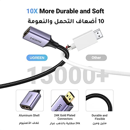 UGREEN Micro HDMI to HDMI Braided Adapter Cable Male to Female High Speed Cable Supports 3D 4K 60Hz 1080P Ethernet Audio Return Compatible for GoPro Hero 6 5,Tablets, Cameras,PS5-Black-0.25 Meter
