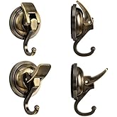 Khdrvok Wreath Cup Hook, Antique Brass-Plated Polished Super Suction Hanger for Glass Window, Kitchen, Bathroom and Restroom, 2 Pack, ABS Plastic with TPU Rubber