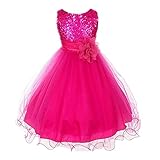 Weixinbuy Kids Girls Sequin Bowknot Sleeveless Summer Wedding Party Dress Rose Red 5-6Y