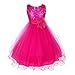 Weixinbuy Kids Girls Sequin Bowknot Sleeveless Summer Wedding Party Dress Rose Red 5-6Y