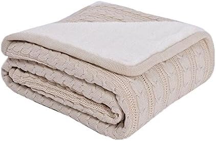Jamemory Home Textiles Crochet Knit Bed Sofa Cuddle Blankets Throws Couch Cover Cotton/Berber White Fur Double Thick Winter Bedspreads Comforter (59 x 78 inch, Beige)