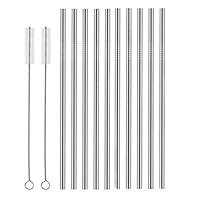 Set of 10 Stainless Steel Straws, HuaQi Straight Reusable Drinking Straws 10.5